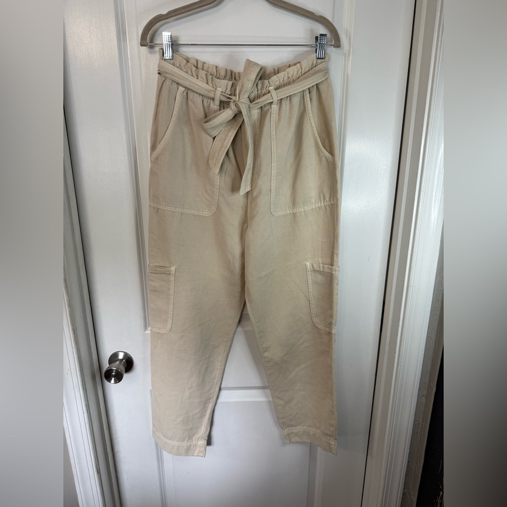 Anthropologie Cloth & Stone Women’s Cream Paperbag Waist Cloth Pants Size Medium